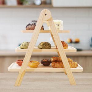 3-Tier Pine Wood Fruit & Vegetable Stand w/ Removable Serving Platters